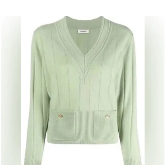SANDRO Eden V-neck wool-cashmere blend jumper Size 4 - Picture 9 of 11